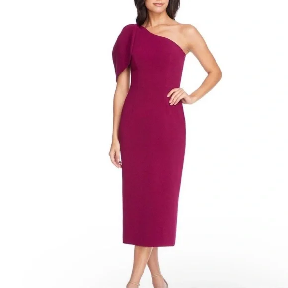 DRESS THE POPULATION Tiffany One-Shoulder Maroon Dark Magenta Dress Size S NWT - Picture 2 of 11